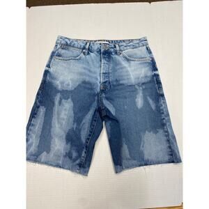 Topman Men’s Cut-Off Straight Jean Shorts Blue Frayed Acid Wash Denim 32 NWOT